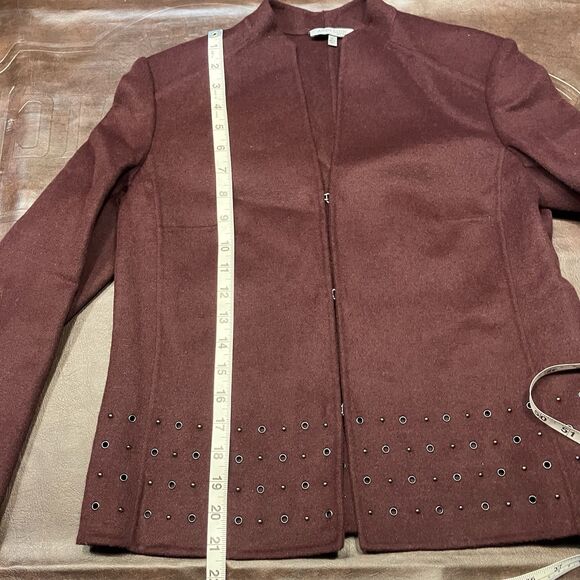 Anne Klein Wool Blend Studded Blazer Jacket Coat Sz PS Maroon Classic Career - Picture 15 of 15